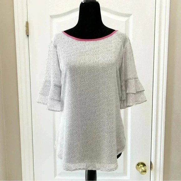 Ricki’s Blouse Short Ruffle Sleeves Sheer Flowy White Pink  Polka Dot Size Small - Picture 15 of 15